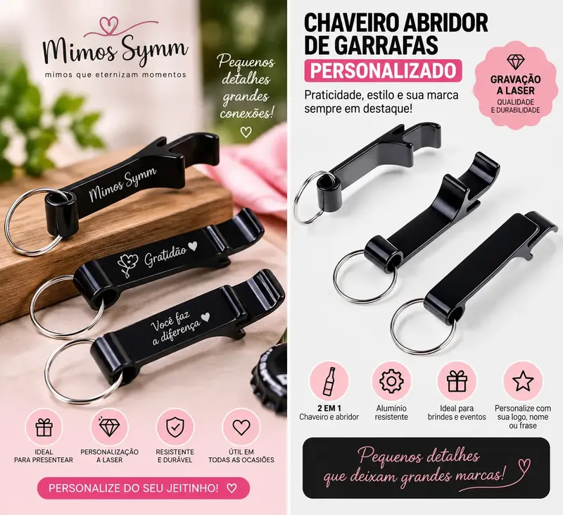 Chaveiro Abridor de Garrafas Personalizado com Gravação a Laser