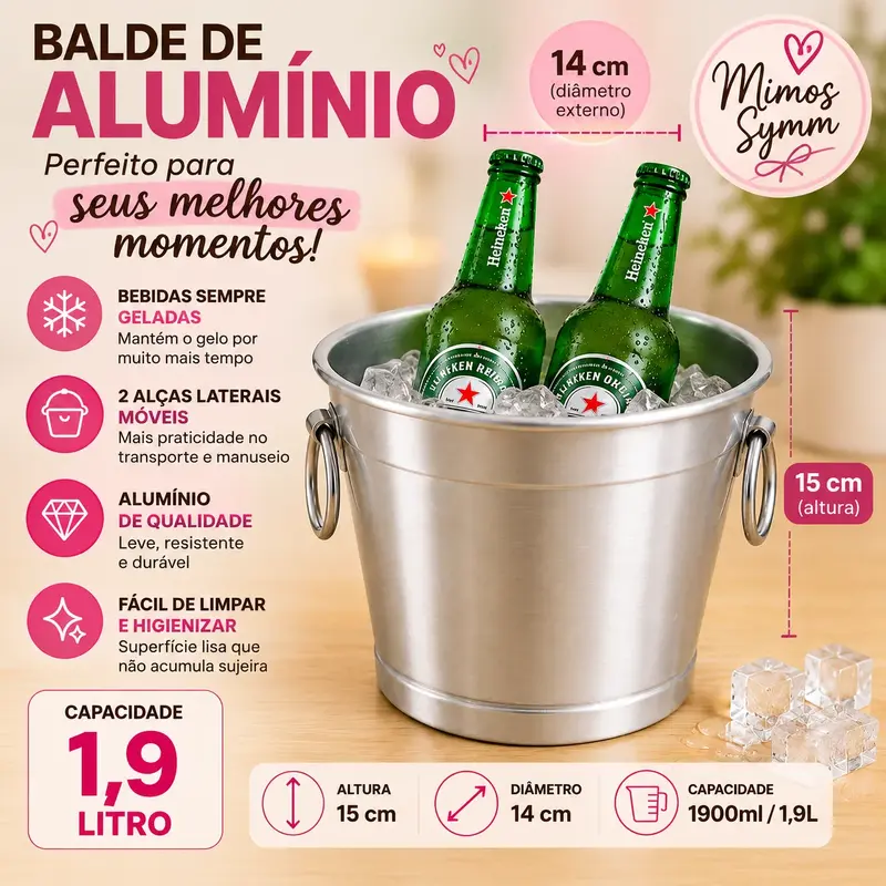 Balde de Alumínio 1,9 Litros – Praticidade e Charme para Seus Momentos Especiais ✨