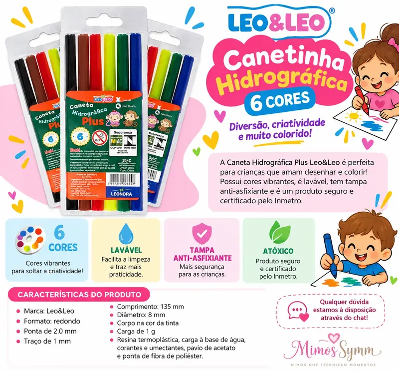 Canetinha Hidrográfica Plus Leo&Leo – Estojo com 6 Cores